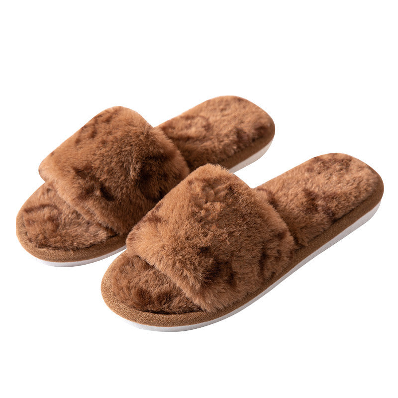 Mao Mao Open-mouth Cross-border Foreign Trade Open-toe Women's Slippers Autumn and Winter Four Seasons Open-mouth Slippers Imitation Rabbit Fur